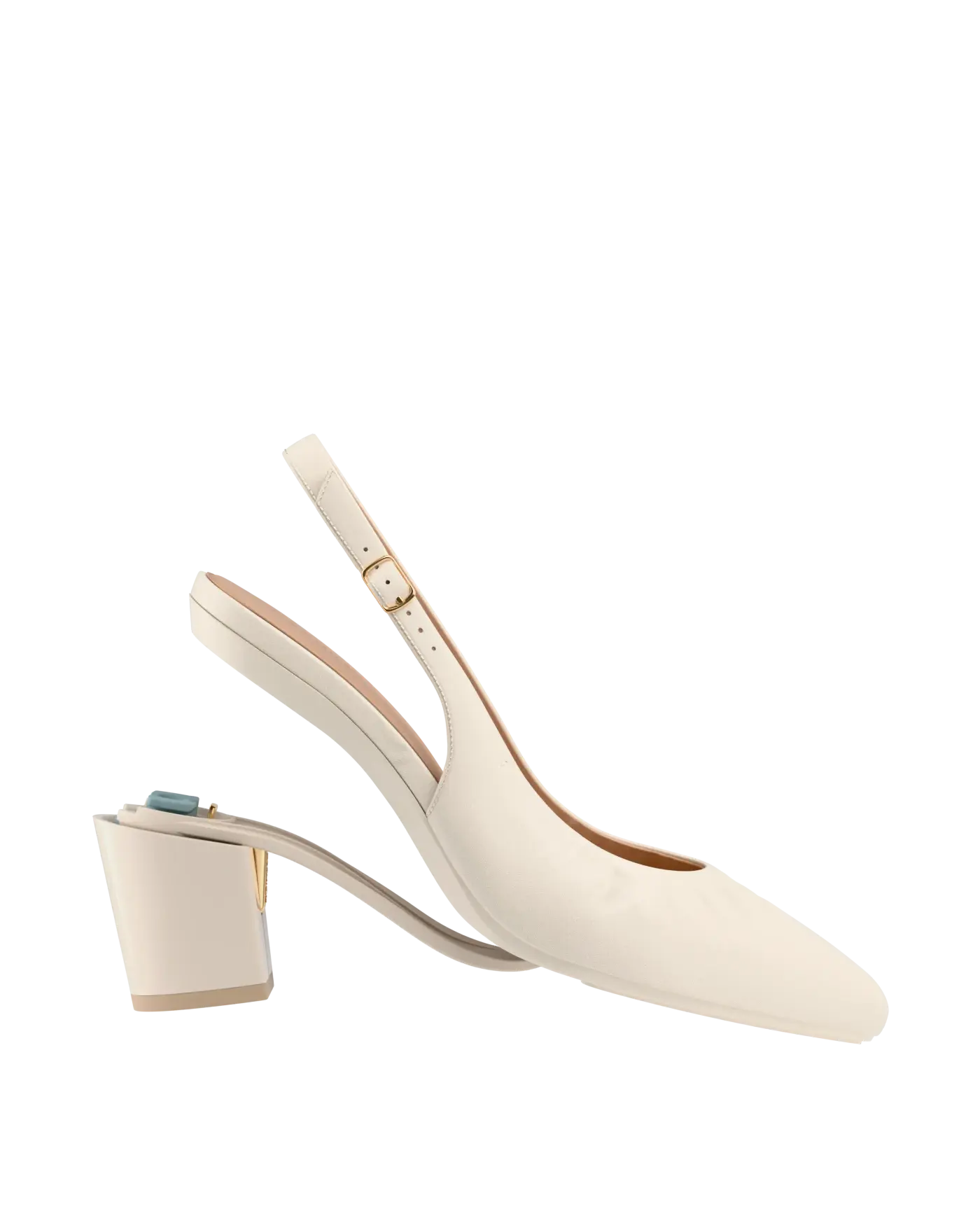 Audrey Buckle Slingback - Ivory Leather 3 Block