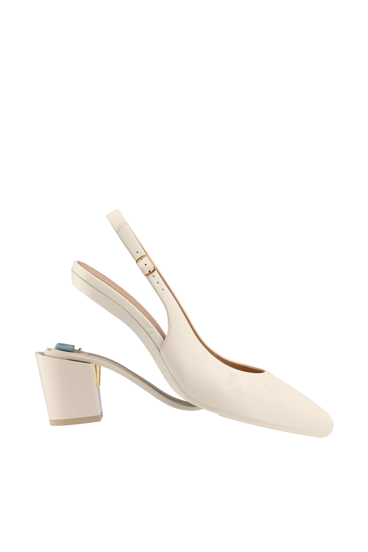 The Slingback Buckle - Ivory Leather 3 Block