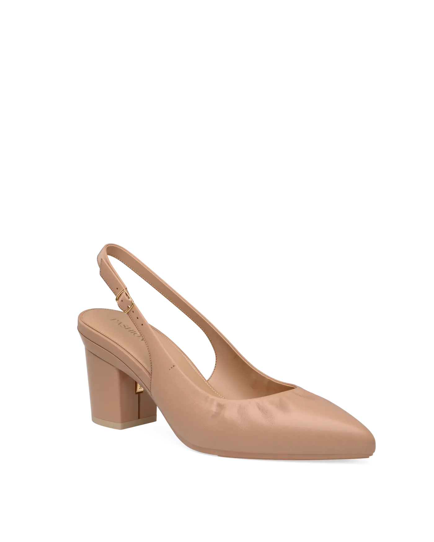 Audrey Buckle Slingback - Latte Leather 3 Block