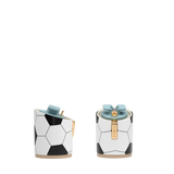 Cylinder Block Heel Kit 3 Soccer Ball, 3-inch interchangeable cylinder block heel, side view. Pashion convertible heels go from heel to flat and are customizable with interchangeable heel kits.