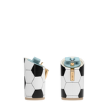 Cylinder Block Heel Kit 4 Soccer Ball, 4-inch interchangeable cylinder block heel, side view. Pashion convertible heels go from heel to flat and are customizable with interchangeable heel kits.