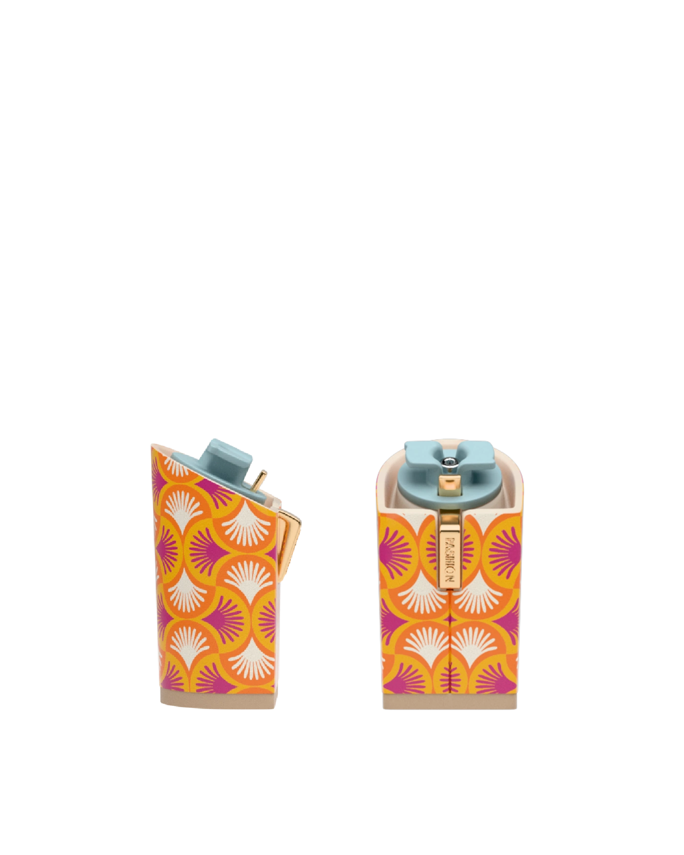 Block Heel Kit 4 Tangerine Deco Print, 4-inch interchangeable block heel, side view. Pashion convertible heels go from heel to flat and are customizable with interchangeable heel kits.