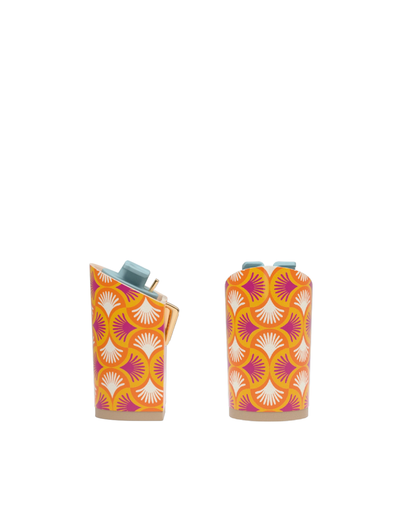 Block Heel Kit 4 Tangerine Deco Print, back view. Pashion convertible heels go from heel to flat and are customizable with interchangeable heel kits.