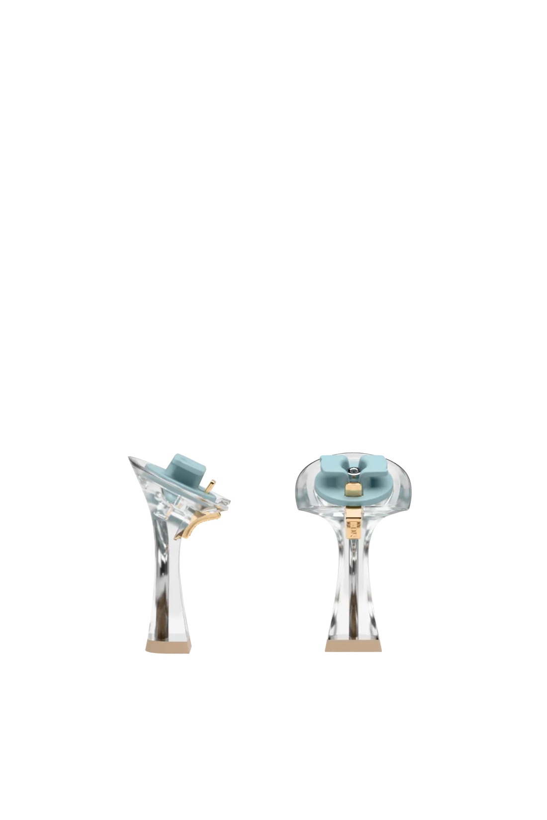 pair of transparent clear flare stiletto