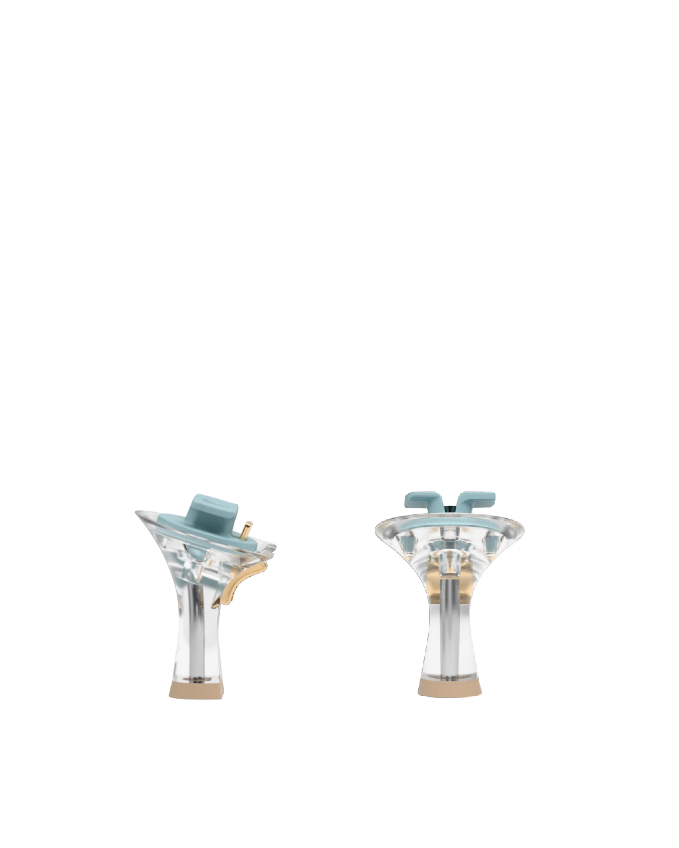Flare Stiletto Heel Kit 3 Transparent, back view. Pashion convertible heels go from heel to flat and are customizable with interchangeable heel kits.
