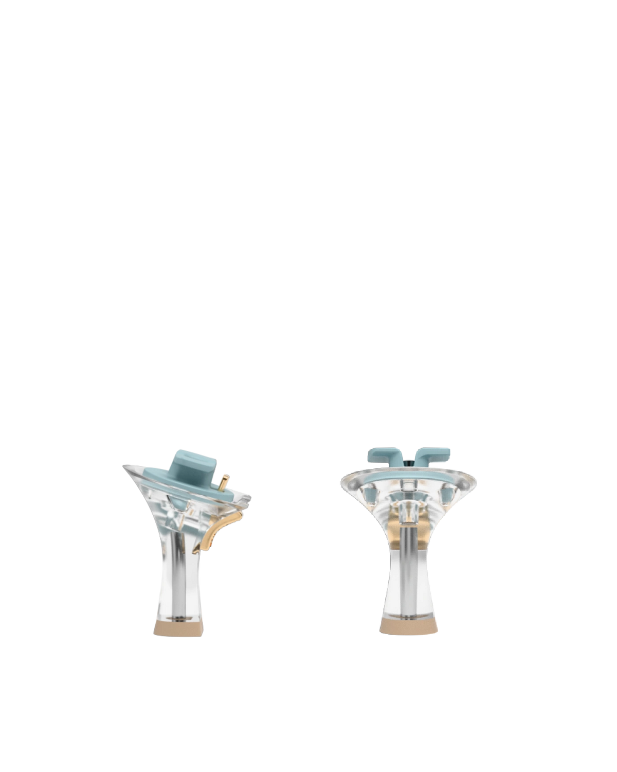 Flare Stiletto Heel Kit 3 Transparent, back view. Pashion convertible heels go from heel to flat and are customizable with interchangeable heel kits.