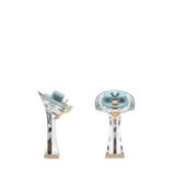 Flare Stiletto Heel Kit 4 Transparent, 4-inch interchangeable flare stiletto heel, side view. Pashion convertible heels go from heel to flat and are customizable with interchangeable heel kits.