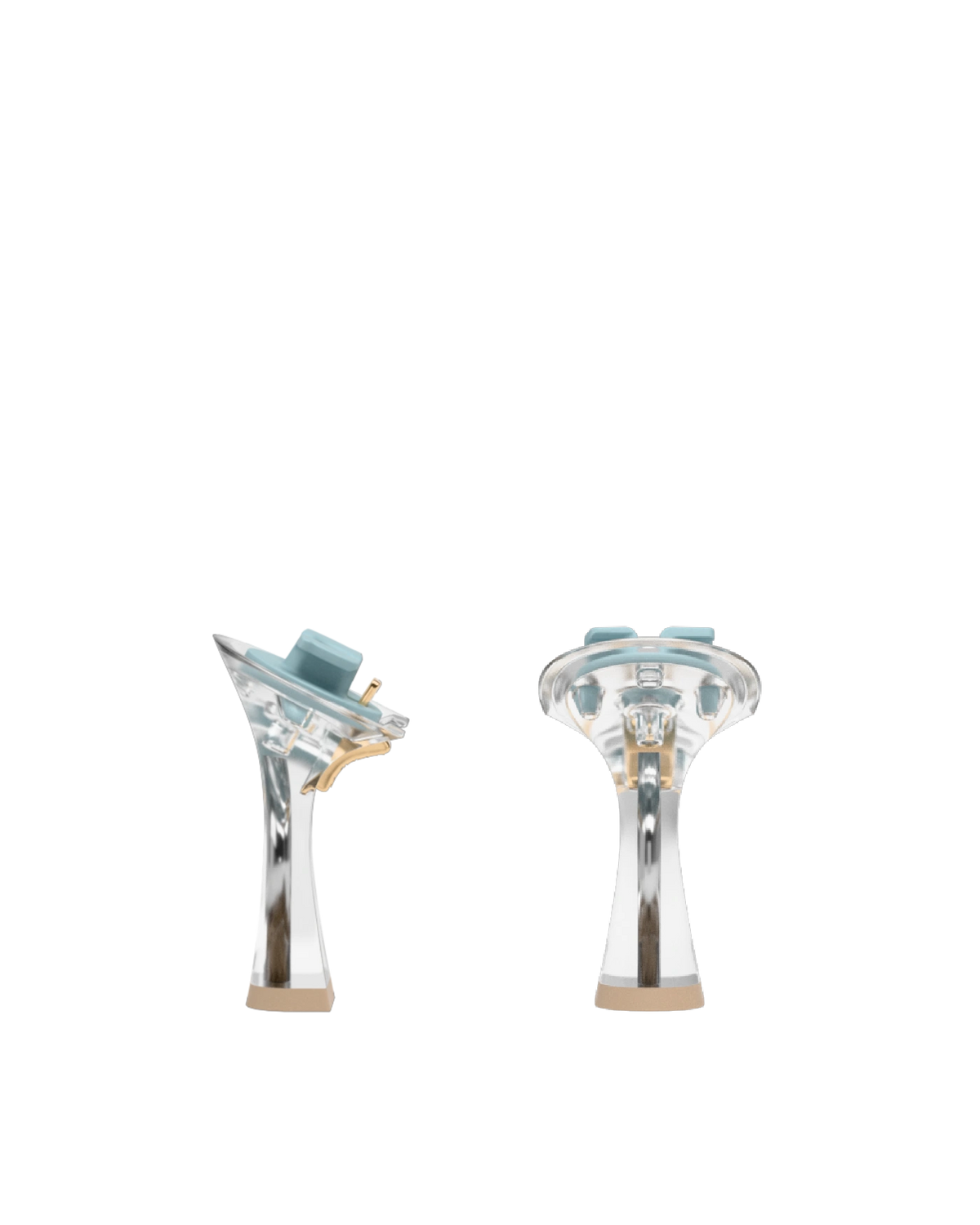 Flare Stiletto Heel Kit 4 Transparent, back view. Pashion convertible heels go from heel to flat and are customizable with interchangeable heel kits.