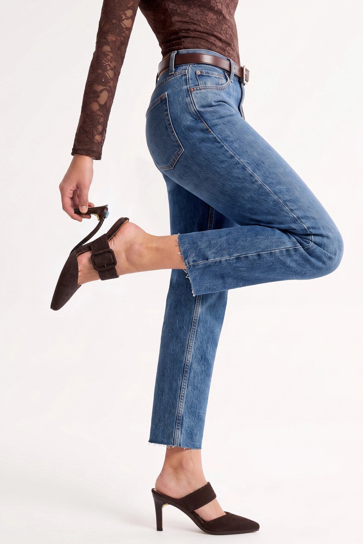 The Valerie Mule - Chocolate Suede 4 Stiletto