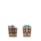 Block Heel Kit 3 Walnut Tartan, 3-inch interchangeable block heel, side view. Pashion convertible heels go from heel to flat and are customizable with interchangeable heel kits.