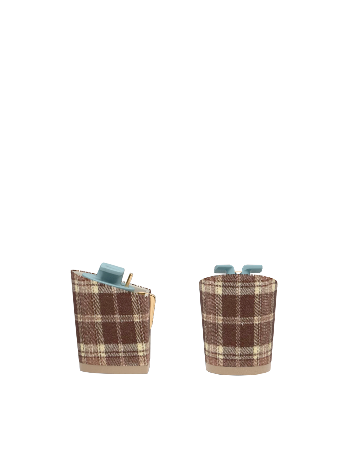 Block Heel Kit 3 Walnut Tartan, back view. Pashion convertible heels go from heel to flat and are customizable with interchangeable heel kits.