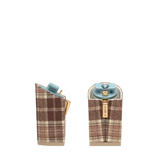 Block Heel Kit 4 Walnut Tartan, 4-inch interchangeable block heel, side view. Pashion convertible heels go from heel to flat and are customizable with interchangeable heel kits.