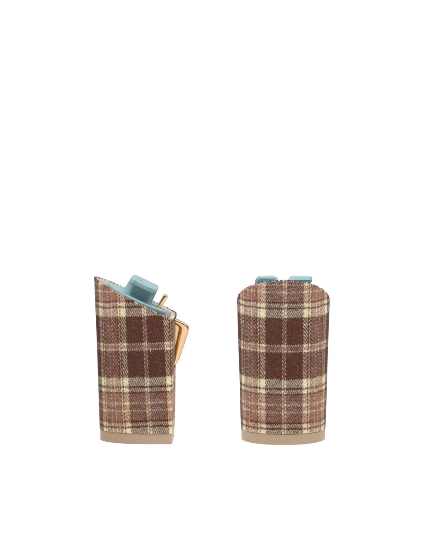 Block Heel Kit 4 Walnut Tartan, back view. Pashion convertible heels go from heel to flat and are customizable with interchangeable heel kits.