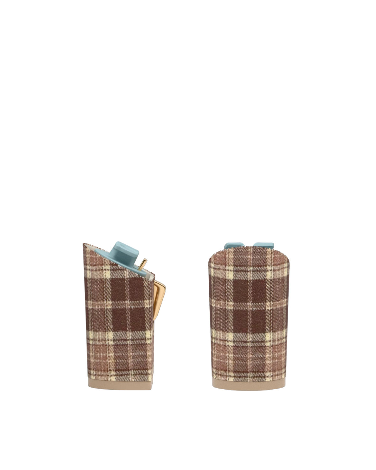 Block Heel Kit 4 Walnut Tartan, back view. Pashion convertible heels go from heel to flat and are customizable with interchangeable heel kits.