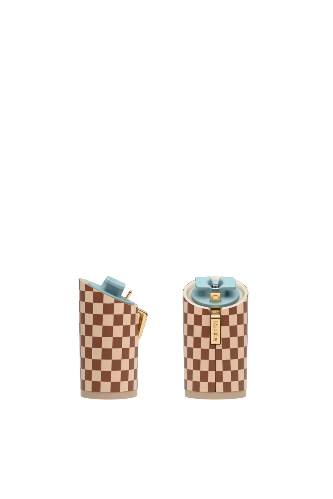 pair of checkered brown and tan  block heel kits