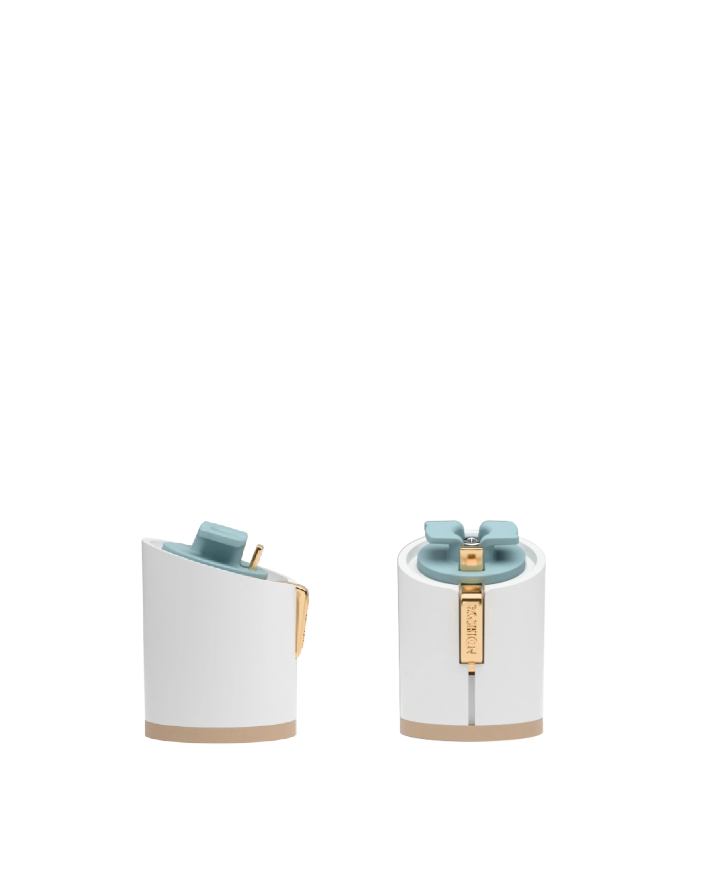 Cylinder Block Heel Kit 3 White, 3-inch interchangeable cylinder block heel, side view. Pashion convertible heels go from heel to flat and are customizable with interchangeable heel kits.