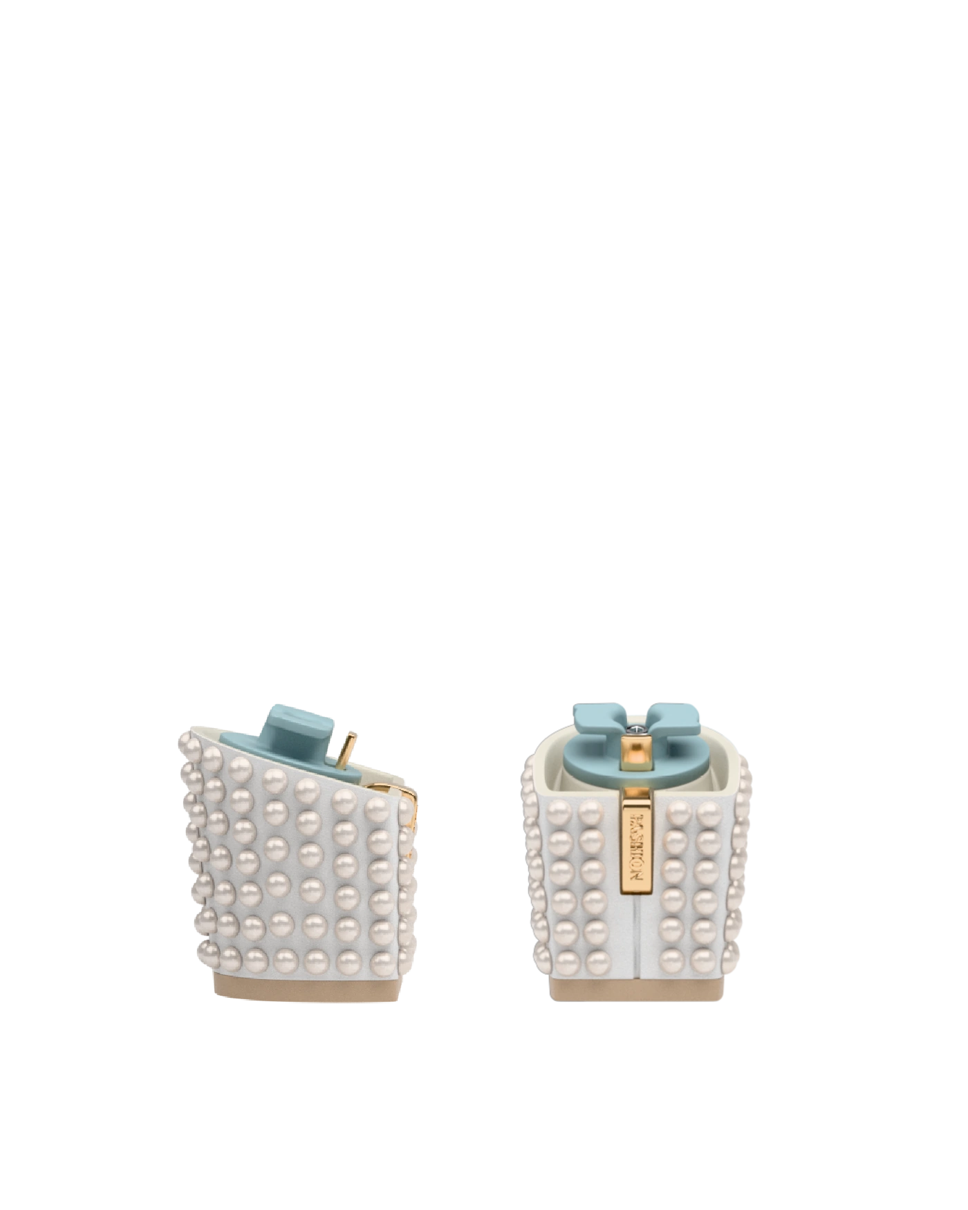 Block Heel Kit 3 White Pearl Drop, 3-inch interchangeable block heel, side view. Pashion convertible heels go from heel to flat and are customizable with interchangeable heel kits.