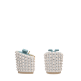 Block Heel Kit 3 White Pearl Drop, back view. Pashion convertible heels go from heel to flat and are customizable with interchangeable heel kits.