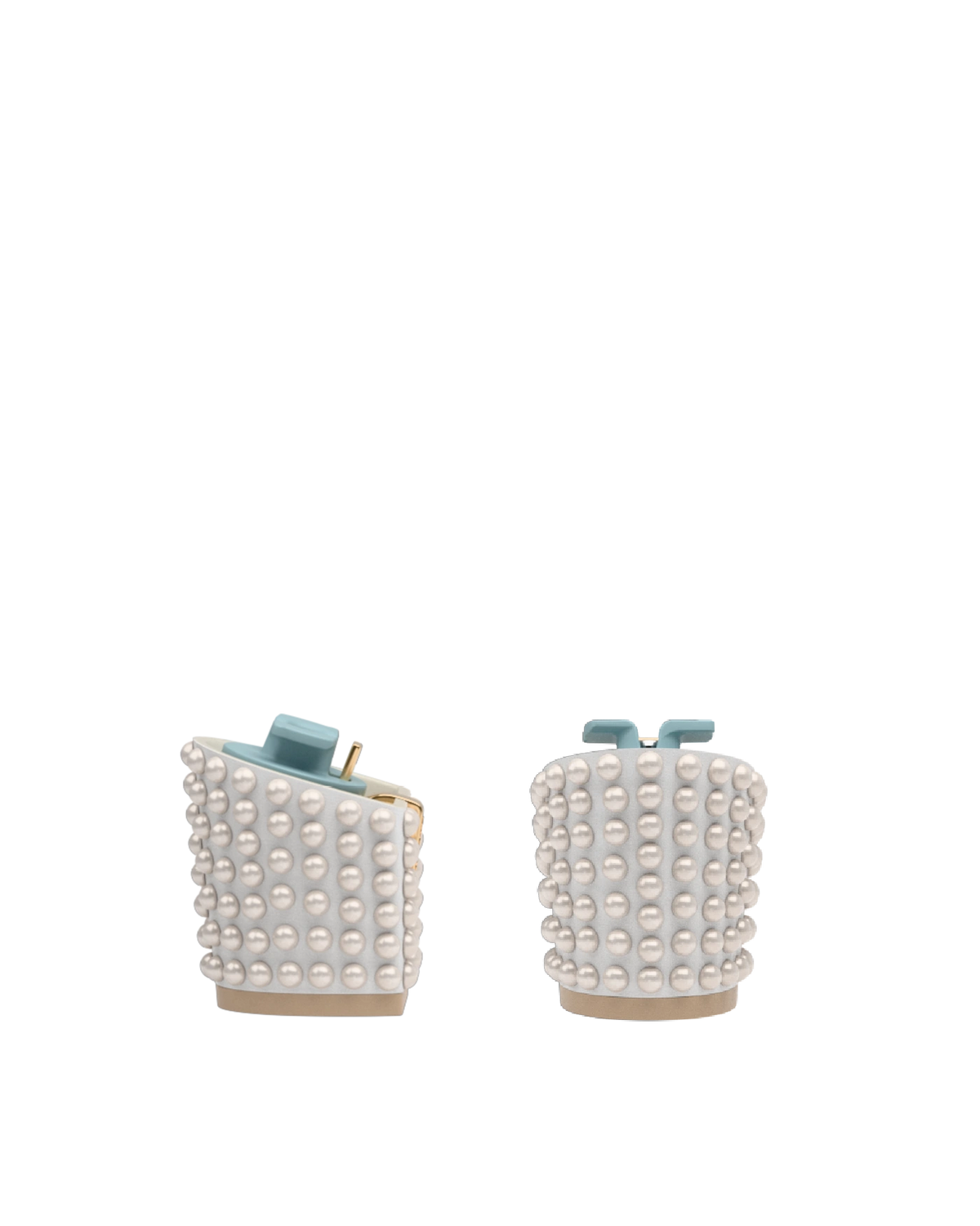 Block Heel Kit 3 White Pearl Drop, back view. Pashion convertible heels go from heel to flat and are customizable with interchangeable heel kits.