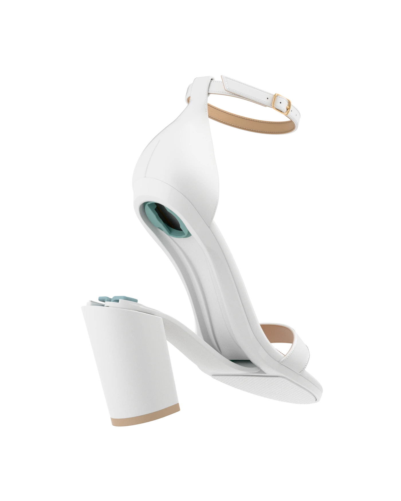 Stelo - White, detail view. Pashion convertible heels go from heel to flat and are customizable with interchangeable heel kits.