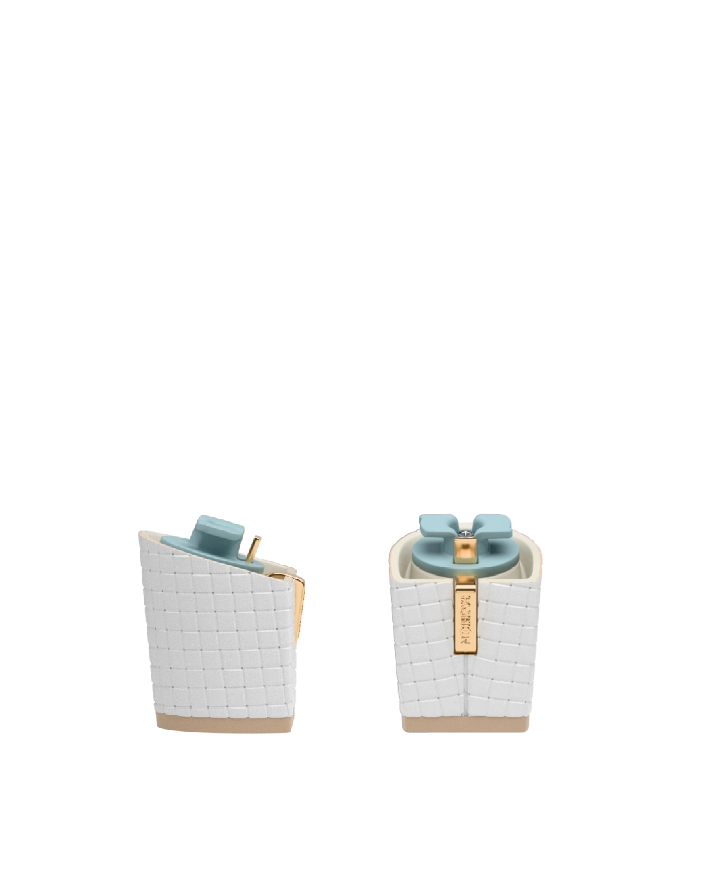Block Heel Kit 3 White Woven Leather, 3-inch interchangeable block heel. Pashion convertible heels go from heel to flat and are customizable with interchangeable heel kits.