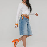 Abby Sandal - Tangerine Elastic 4 Block