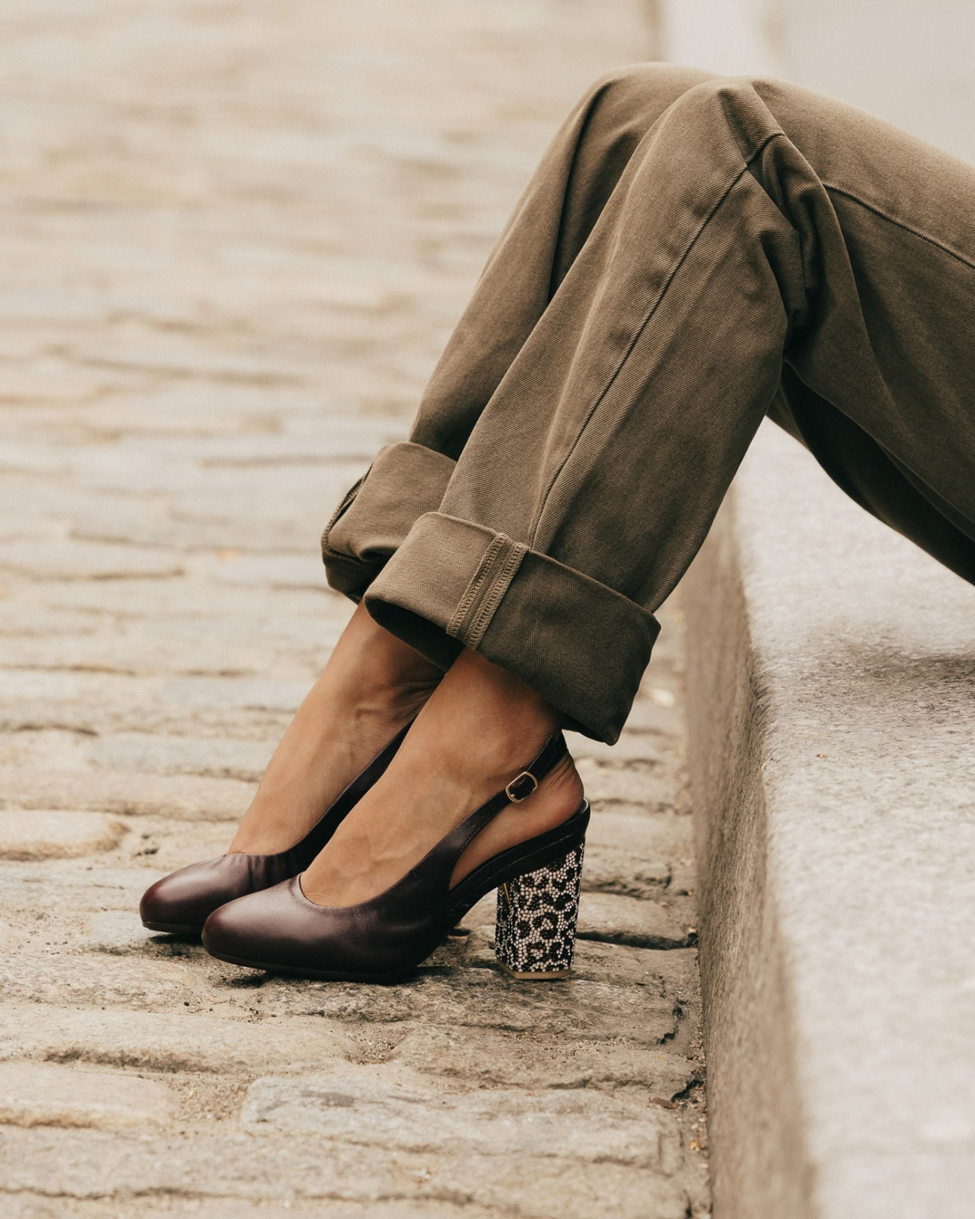 Anna Slingback - Cherry Mocha Leather 3" Block