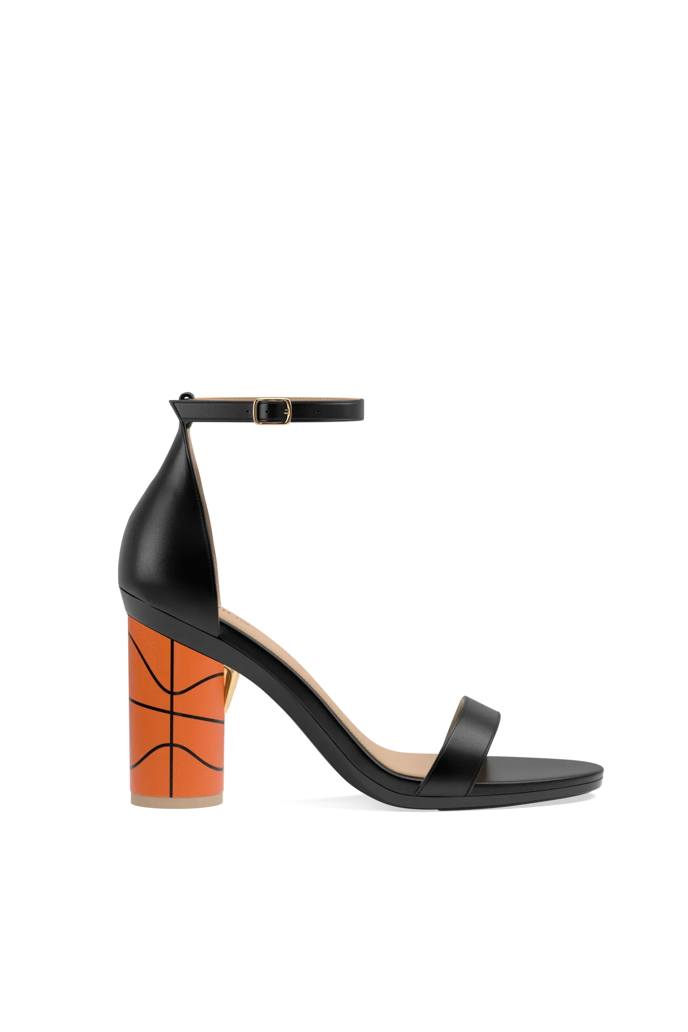 black open toe sandal with a basketball pebble leather block
