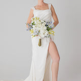 Evelyn Mule - Baby Blue Satin Pearl 3 Stiletto