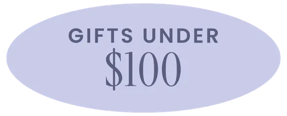Promotional label indicating 'Gifts Under $100' on a light purple background