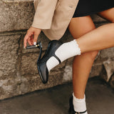 Mary Pump - Coal Black Leather 4 Stiletto