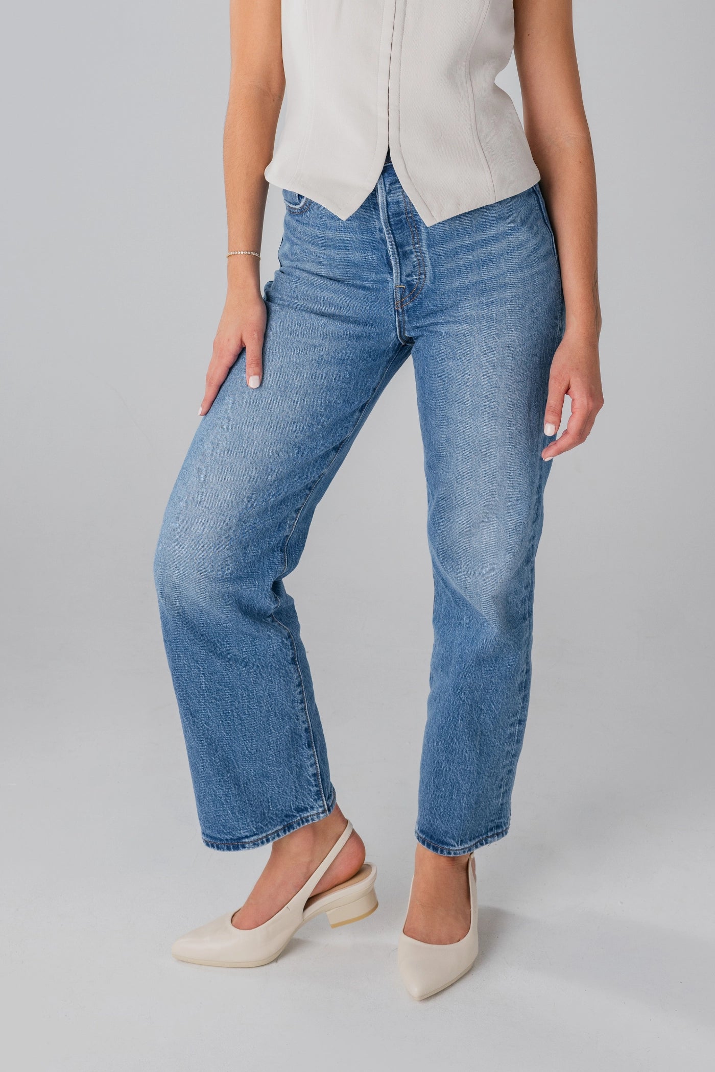 The Slingback Buckle - Ivory Leather 4 Block