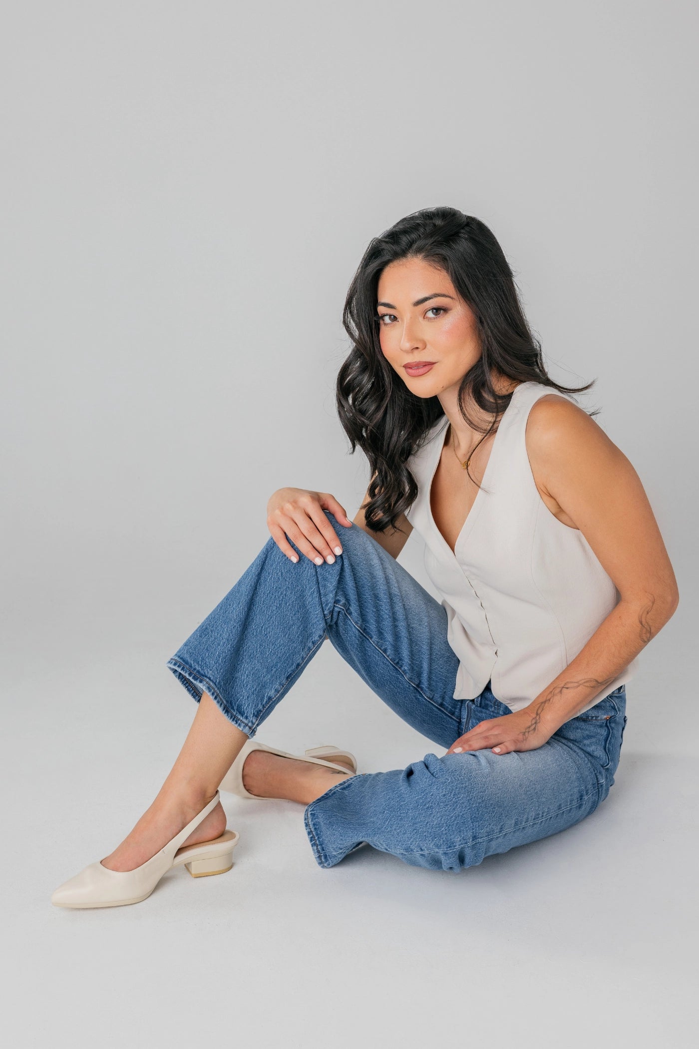The Slingback Buckle - Ivory Leather Flat